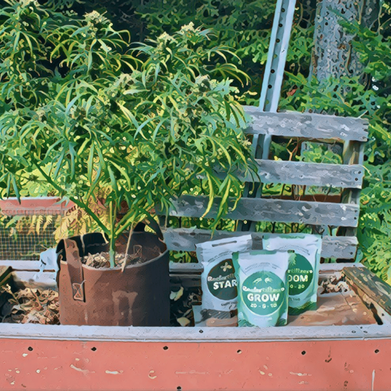 Cartoon cannabis plant and fertilizer